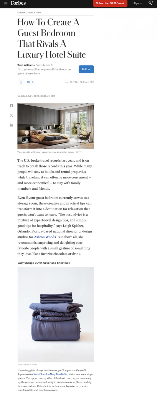 Forbes: How To Create A Guest Bedroom That Rivals A Luxury Hotel Suite